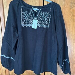 Lucky Brand Black Blouse with Embroidery